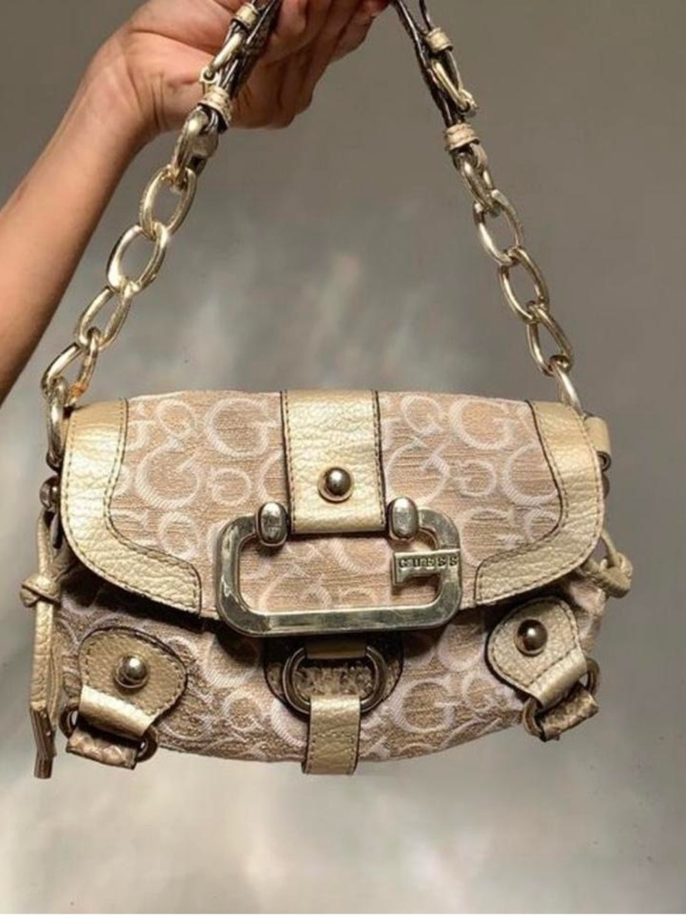 Guess Metallic Beige Signature Shoulder Bag